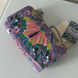 Viral Beaded Purple Butterfly Made in India Crossbody Bag